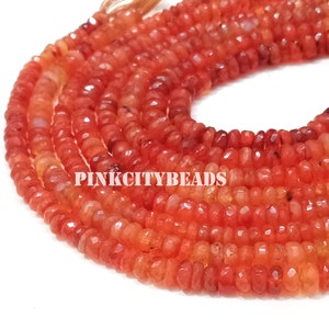 Orange Carnelian Faceted Gemstone Beads/ Jewelry Craft/ Rear Carnelian Rondelle Shape Beads/ 5-7mm/ 8 Inch Strand