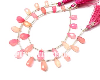 Pink Chalcedony Faceted Drop Beads, Jewelry Making, 8 Inch