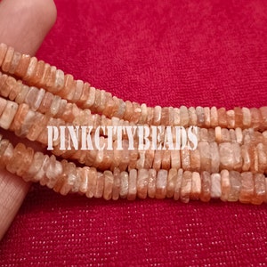 Natural Sunstone Heishi Square shape Beads/ Jewelry Making Craft/ Red Sunstone Smooth Gemstone Beads/ 4-6mm./ 8 Inch Strand
