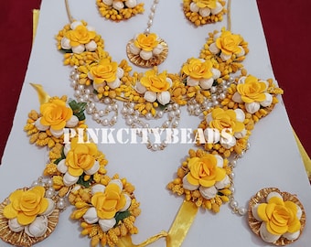 Yellow Flower Haldi Jewelry Set, Women's Wedding Necklace