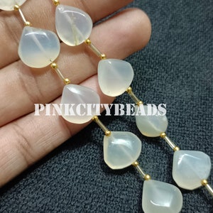 Chalcedony Heart Shape Beads/ Jewelry Craft/ White Chalcedony Smooth Gemstone Beads/ 13-15mm/ 8 Inch Strand