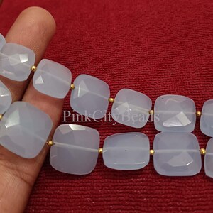 Chalcedony Handmade Cushion Fancy Shape Beads/ For Jewelry Craft/ Blue Chalcedony Faceted Gemstone Beads/ 12-16mm/ 8 Inch Strand