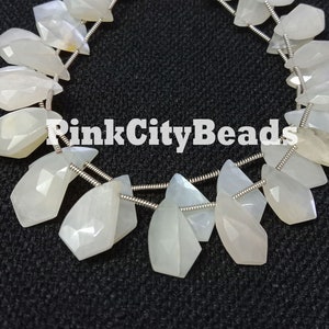 Cuentas de piedra lunar natural facetadas/Herramientas para manualidades/Cuentas de piedra lunar blanca Keri con formas elegantes/7 x 13-10 x 16 mm/Hilo de 8 pulgadas