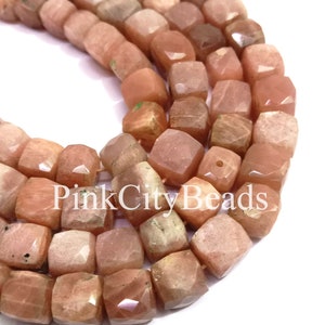Red Sunstone Faceted Gemstone Beads/ Jewelry Craft/ Natural Sunstone 3D Box Shape Beads/ 6-7mm/ 8 Inch Strand