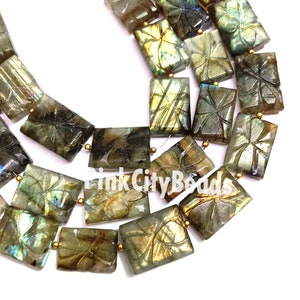 Natural Labradorite Fire Rectangle Shape Beads/ Jewelry Craft/ Multi Fire Labradorite Carving Gemstone Beads/ 11x17-14x20 m/ 8 Inch Strand