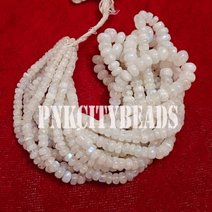 Natural Rainbow Moonstone Smooth Gemstone Beads/ Jewelry Craft/ White Moonstone Rondelle Shape Beads/ 5-6mm/ 8 Inch Strand