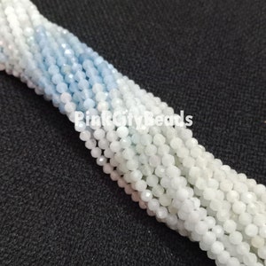 Aquamarine Faceted Micro Cut Gemstone Beads/ Jewelry Making Craft/ Blue Aquamarine Rondelle Shape Beads/ 2.50-3mm/ 13 Inch Strand