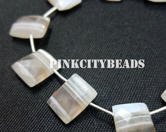 Faceted White Boulder Opal Beads, AAA Quality, Rectangle 8 Inch Strand
