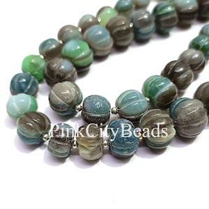 Green Boulder Opal Handmade Gemstone Beads/ Jewelry Making Craft/ Boulder Opal Carving Rondelle Shape Beads/ 9-13mm/ 8 Inch Strand