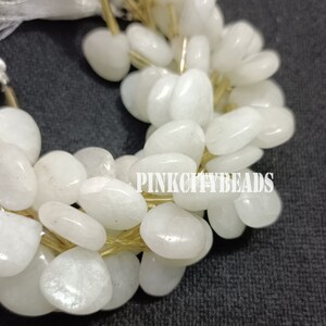 White Chalcedony Smooth Gemstone Beads/ Beads For Jewelry/ Chalcedony Heart Shape Beads/ 10-13mm/ 8 Inch Strand