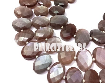Chocolate Moonstone Oval Beads, Faceted Gemstone, 8 Inch Strand