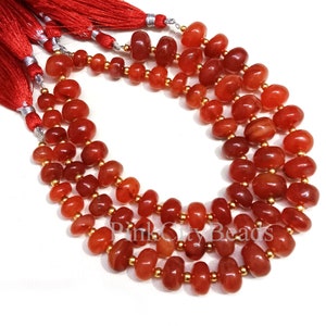 Natural Carnelian Smooth Rondelle Shape Beads/ Semi Precious/ Orange Carnelian Loose Gemstone Beads/ 7-12mm/ 8 Inch Strand