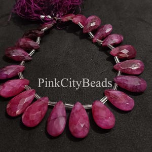 Ruby Color Briolette Gemstone Beads/ Beads For Jewelry/ Pink Ruby Faceted Pear Shape Beads, 9x13-10x18mm/ 8 Inch Strand