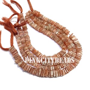 Natural Sunstone Smooth Handmade Gemstone Beads/ Beads Strand/ Red Sunstone Heishi Square Shape Beads/ 4-6mm/ 8 Inch Strand