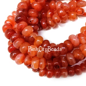 Natural Carnelian Handmade Rondelle Shape Beads/ Jewelry Craft/ Orange Carnelian Shaded Gemstone Beads/ 6-8mm