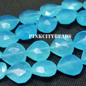 Chalcedony Heart Shape Beads/ AAA Quality/ Blue Chalcedony Faceted Gemstone Beads/ 9-15mm/ 8 Inch Strand