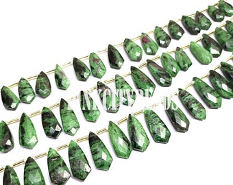 Cuentas de briolette facetadas de rubí zoisita - Joyería con piedras preciosas verdes (10x17-12 x 30 mm)