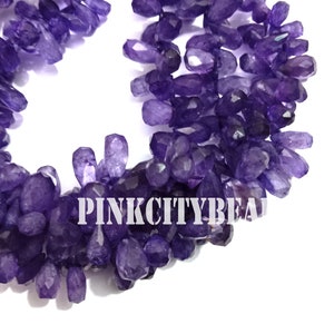 Amethyst Briolette Gemstone Beads/ Beads For Jewelry/ Purple Amethyst Faceted Drop Shape Beads/ 5x9-6x12mm/ 8 Inch Strand