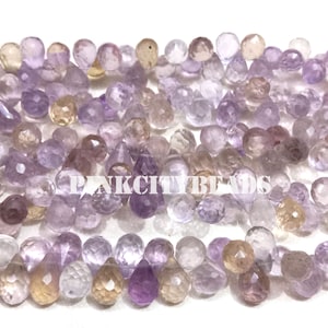 Natural Ametrine Faceted Drop Shape Beads/ AAA Quality/ Ametrine Briolette Gemstone Beads/  5x8-6x10mm/ 8 Inch Strand