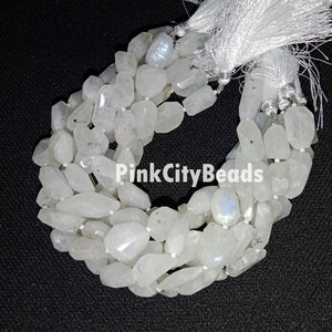 White Moonstone Faceted Nugget Shape Beads/ Jewelry Craft/ Natural Rainbow Moonstone Tumble Faceted Gemstone Beads/ 7x11-9x13mm/