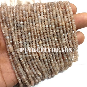 Rear Moonstone Handmade Rondelle Shape Beads/ Jewelry Making/ Moonstone Coated Faceted Gemstone Beads/ 3-3.50mm/ 8 Inch Strand