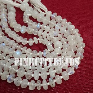 White Moonstone Rondelle Shape Beads/ AAA Quality/ Natural Rainbow Moonstone Smooth Gemstone Beads/ 5-8mm/ 8 Inch Strand