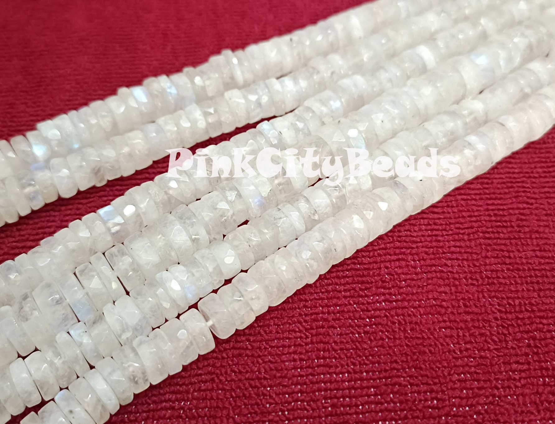 Faceted Rainbow Moonstone Beads, AAA White Heishi Tyre, 5mm 8-Inch