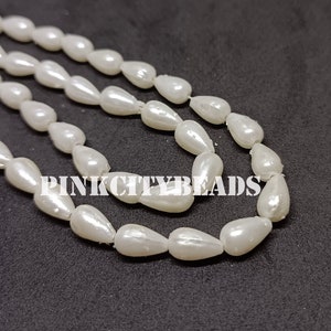 Pearl Hydro Handmade Drop Shape Beads/ Semi Precious/ White Mother Pearl Color Gemstone Beads/ 5x10-6x11mm/ 8 Inch Strand