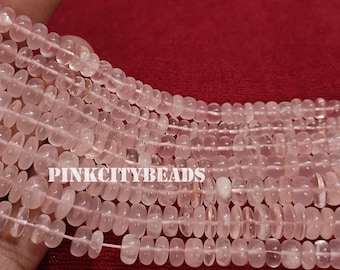 Rose Quartz Rondelle Beads, Smooth Pink Gemstone, 8 Inch Strand