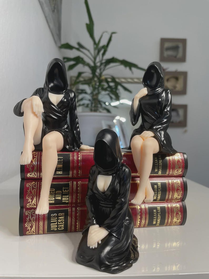 Faceless Hooded Figurine - Exclusive Set of 3, Gothic Dark Decorative Statue for Shelf - Hand-Finished image 6