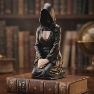 Faceless Hooded Figurine - Exclusive Set of 3, Gothic Dark Decorative Statue for Shelf - Hand-Finished Keeing Hands Crossed