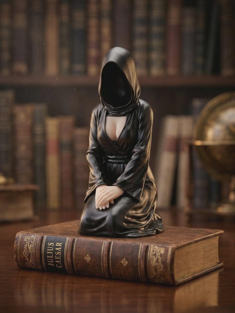 Faceless Hooded Figurine - Exclusive Set of 3, Gothic Dark Decorative Statue for Shelf - Hand-Finished Keeing Hands Crossed