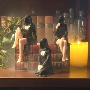 Faceless Hooded Figurine - Exclusive Set of 3, Gothic Dark Decorative Statue for Shelf - Hand-Finished image 3