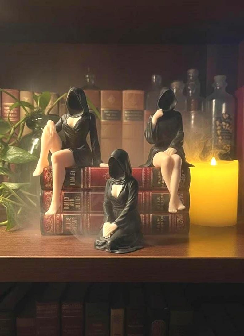 Faceless Hooded Figurine - Exclusive Set of 3, Gothic Dark Decorative Statue for Shelf - Hand-Finished image 3