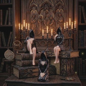 Faceless Hooded Figurine - Exclusive Set of 3, Gothic Dark Decorative Statue for Shelf - Hand-Finished image 4