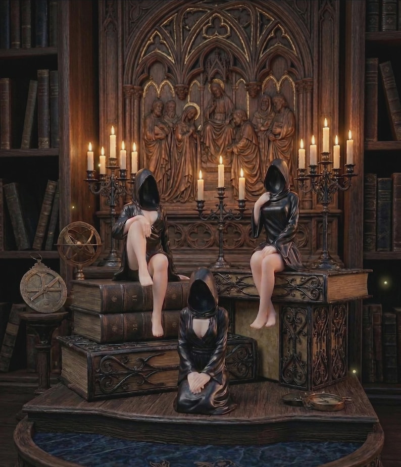 Faceless Hooded Figurine - Exclusive Set of 3, Gothic Dark Decorative Statue for Shelf - Hand-Finished image 4