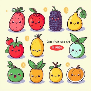 Mignon Fruits Clipart, Fruits avec des visages, Kawaii Fruits, Fuit Clipart, Adorable fruit Clipart