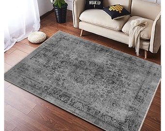 Black Gray Patterned Rug, Home Decor Rug, Modern Faded Rug, Muted Decorative Rug, Fashion Decor Rug, Cool Rug, Gray White Rug, Gift For Him