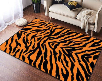 Tiger Striped Rug, Orange Rug, Striped Rug, Animal Print Rug, Black Orange Modern Zebra Pattern, for Living Room, Bedroom, Kitchen Carpeting
