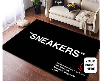 Sneaker Floor Rug, Customize Your Label, Sneakerhead Hypebeast Home Decor Christmas, Birthday Gift For Him, Boyfriend, Sneaker Head Son,