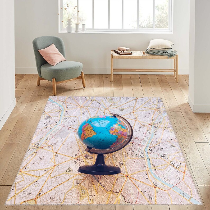 Abstract World Map Rugs, Colorful Rugs, Globe Map Rug, Hallway Rugs