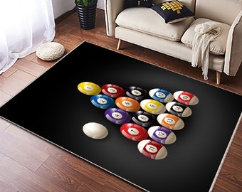 Billiard or Pool, Billiards, Pool Balls Rug, Playin Room Rug, Billiards Decorative Floor Rug, Billiards Fan Club, Glossy Set of Pool Balls,