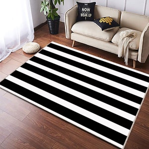 Black Line Design, Tapis blanc, noir, noir et blanc, Tapis pour chambre à coucher, Tapis pour salon, Tapis de chambre à coucher, Tapis de salon, Cadeau personnalisé