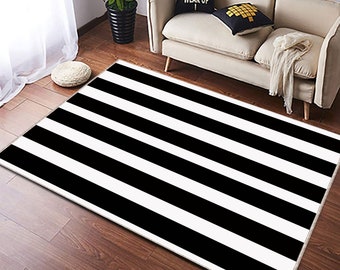 Black Line Design, White, Black, Black And White Rug, Rug for Bedroom, Rug for Living Room, Bedroom Rug, Living Room Rugs, Personalize Gift