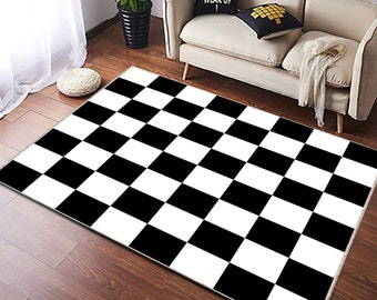 Checkered Carpet, Black White, Playing Room Rug, Interior Design Rug, Checkered Design Rug, Checkered, Chess Rug, Chess, Floor Chess Club