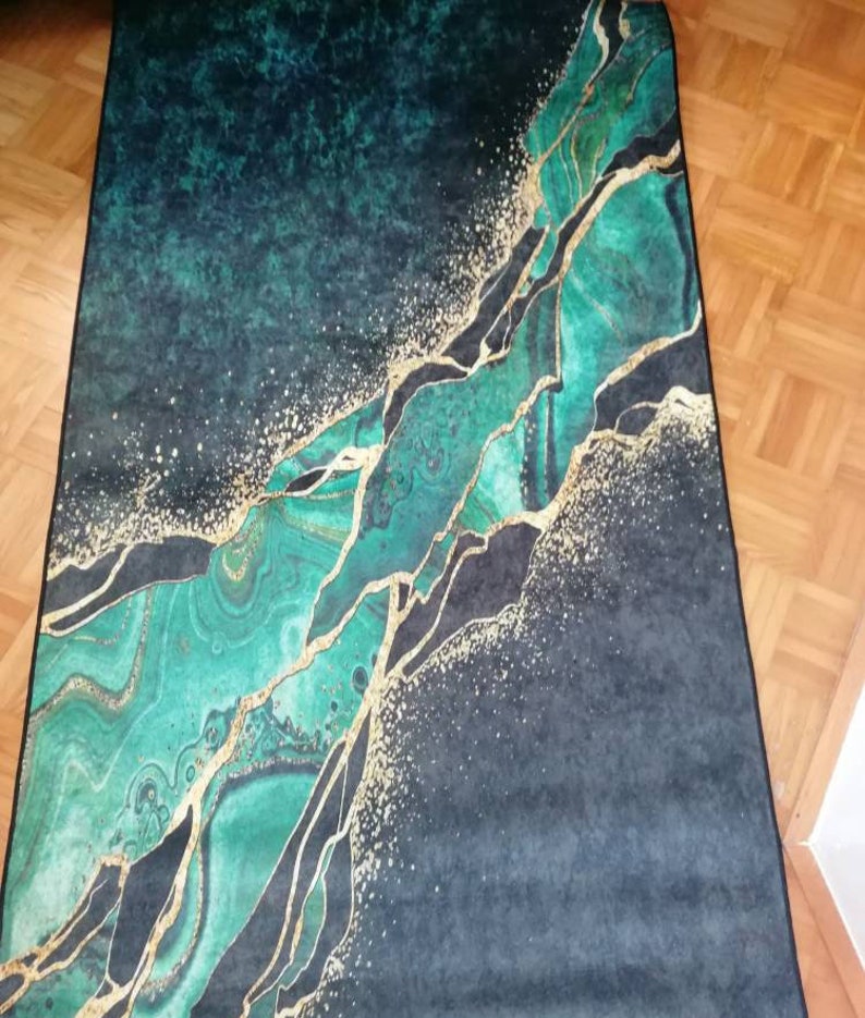 Emerald Green Rug, Marble Deoor, Gold Marble Rug, Area Rug, Abstract