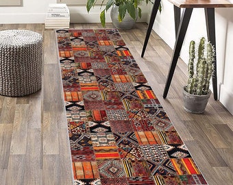 Patchwork Runner Rug, Antique Style Carpet, Kilim Design Anti Slip Rug, Floor Mat, For Living Room, Runner