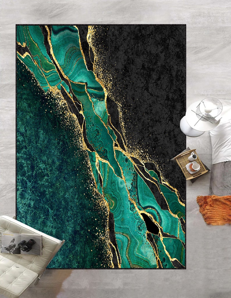 Emerald Green Rug Marble Deoor Gold Marble Rug Area Rug Etsy