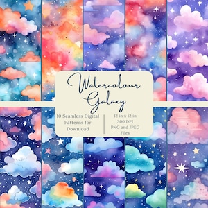 Watercolour Galaxy Seamless Digital Pattern Set - Commercial Use, Scrapbook Printable Paper Download