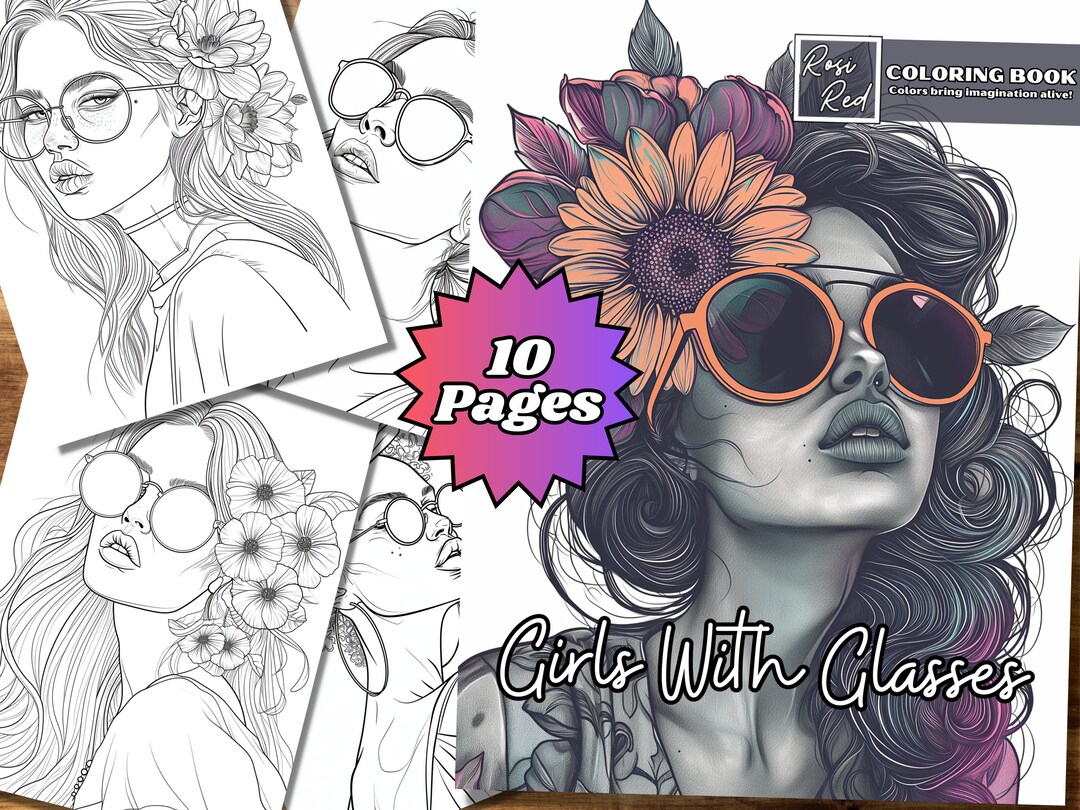 Girls With Glasses: Beautiful Portrait Coloring Book for Adults by Rosi ...